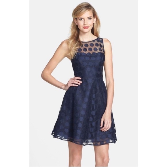 Betsey Johnson Dresses & Skirts - Betsey Johnson Polka Dot Illusion Fit & Flare Cocktail Dress in Black Retro
